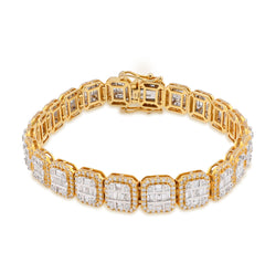 10MM 10k Yellow Gold 31.8gms 7.59CTW Pure Round/Baguette Diamond Tennis Bracelet