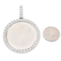 925 Silver 15.1g 0.6CTW Real Diamond Round Engraved Memory Pendant Picture Charm