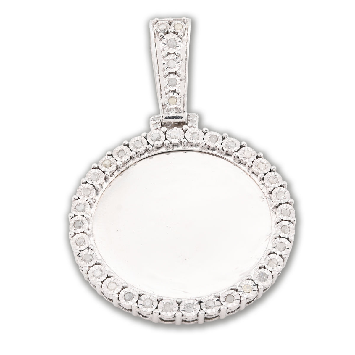 925 Silver 6.7gms 0.35 CTW Natural Diamond Circle Picture Pendant Memorial Charm
