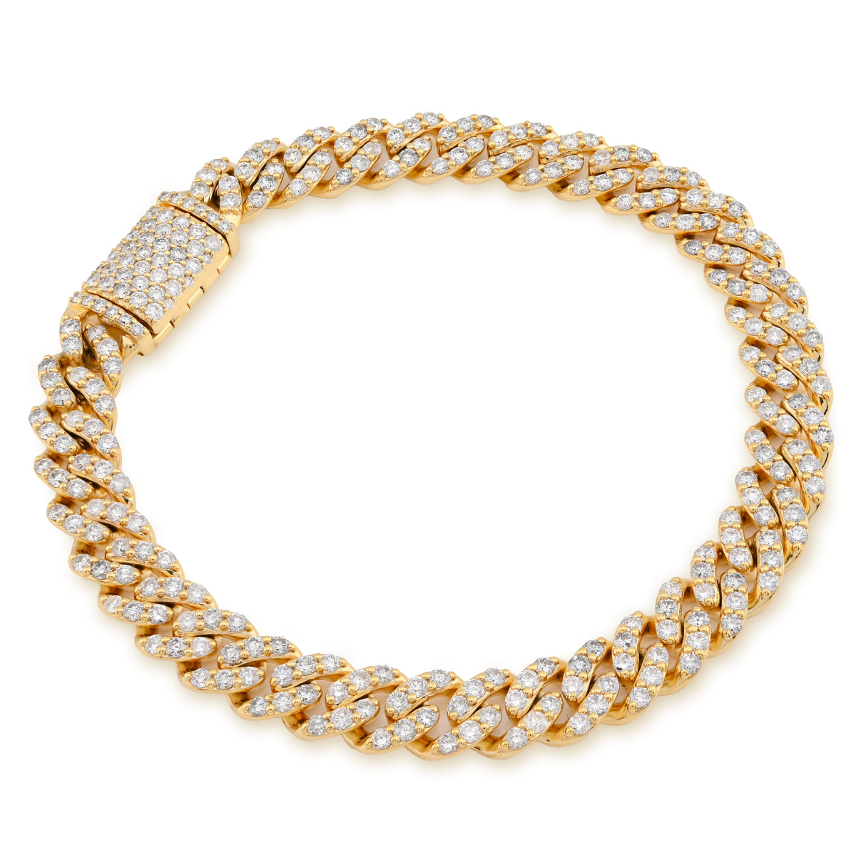 8MM 10k Yellow Gold 30.3gms 6.87CTW Natural Diamond Cuban Link Bracelet 8 Inches