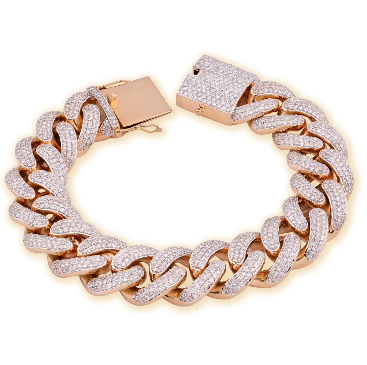 18MM 18k Yellow Gold 258.6gm 18CTW Natural Diamond 8In Puff Miami Cuban Bracelet