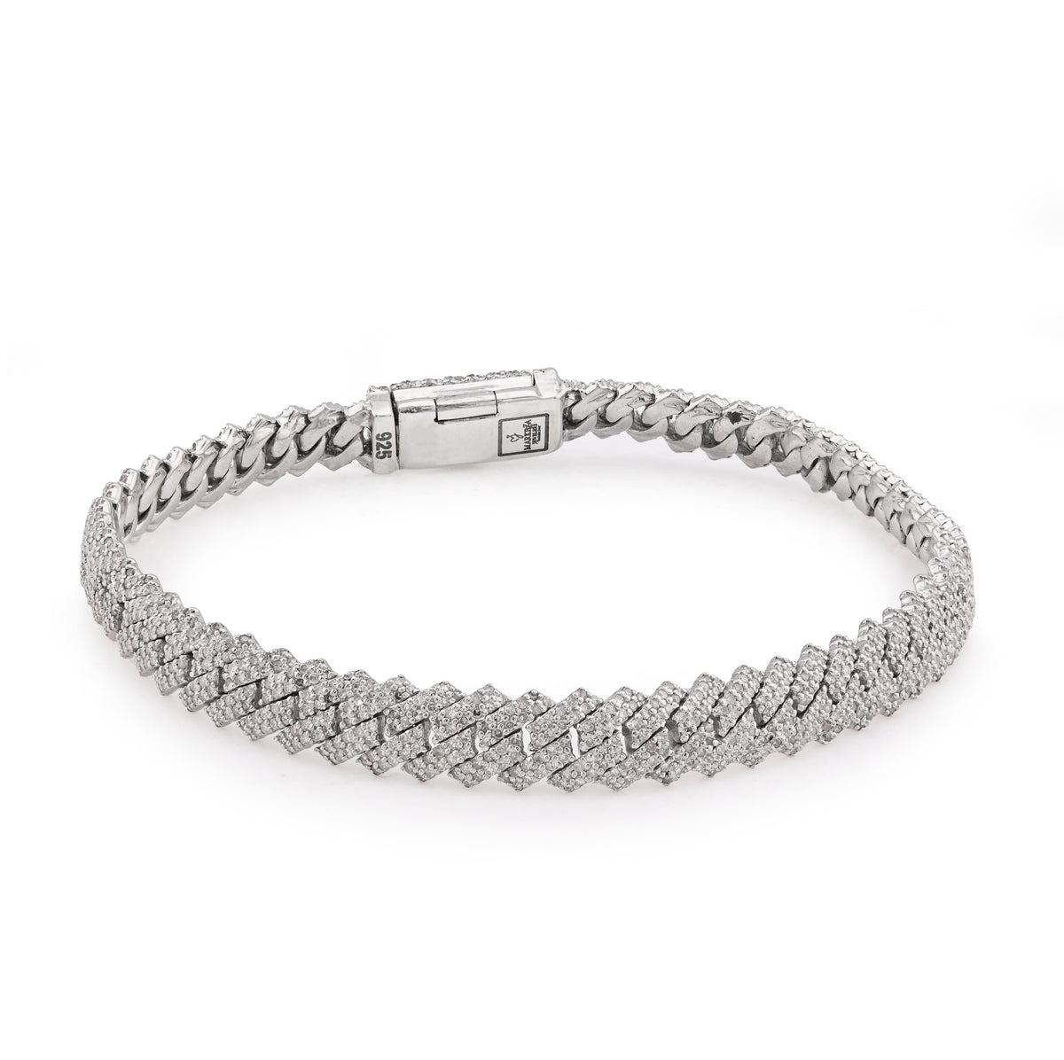 6.5MM 925 Natural Diamond 3CTW Snake Cuban Mens 7.5" Bracelet 19.8gm