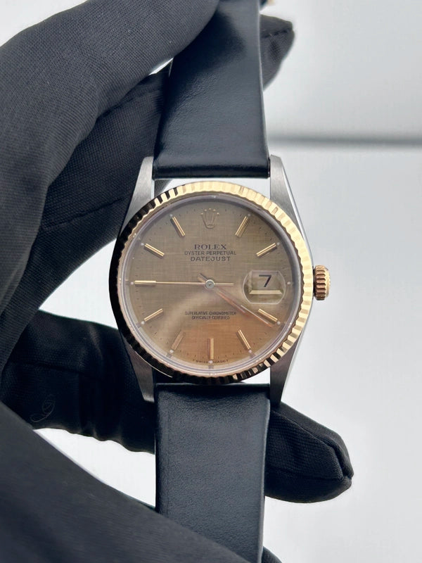 Rolex Datejust 36 Champagne Stick Dial on Leather Ref. 16233