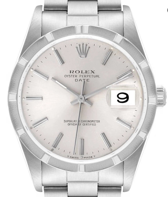 Rolex Oyster Perpetual Date Silver Stick Dial on Oyster Bracelet Ref. 15210 1991
