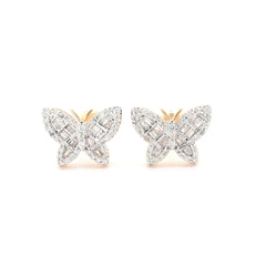 10k Yellow Gold 0.5CTW Baguette/Round Natural Diamond Butterfly 2.2gms Stud