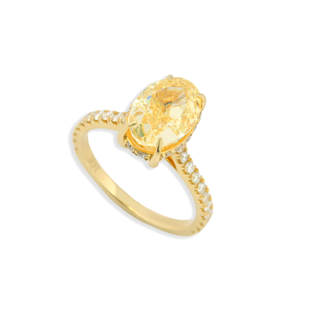 14k White Gold 3.03CT Lab Diamond Yellow Oval Solitaire w/ Hidden Halo 3.7g Ring