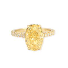 14k White Gold 3.03CT Lab Diamond Yellow Oval Solitaire w/ Hidden Halo 3.7g Ring