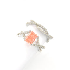 14k White Gold 3.21CTW Lab Diamond Peach Solitaire w/ Infinity Band 6.8g Ring