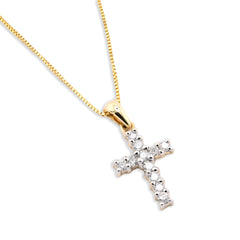 10k Yellow Gold 0.25CTW Natural Diamond Cross Charm 0.9g Pendant with Box Chain