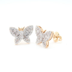 10k Yellow Gold 0.5CTW Baguette/Round Natural Diamond Butterfly 2.2gms Stud