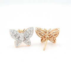 10k Yellow Gold 0.5CTW Baguette/Round Natural Diamond Butterfly 2.2gms Stud