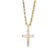 Unisex 10k Yellow & White Gold Diamond Cut Cross Charm Religious 0.7gms Pendant