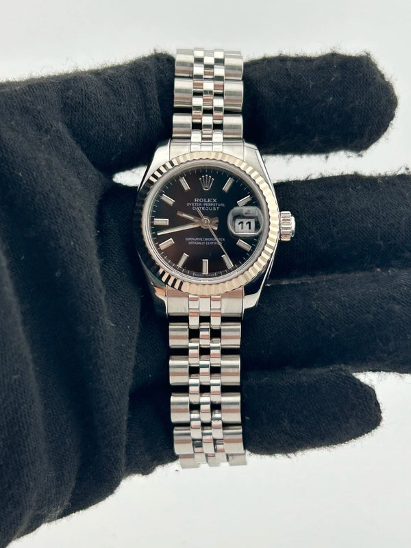 Rolex Datejust Lady Black Stick Dial on Jubilee D Link Bracelet Ref. 179174 Card 2010