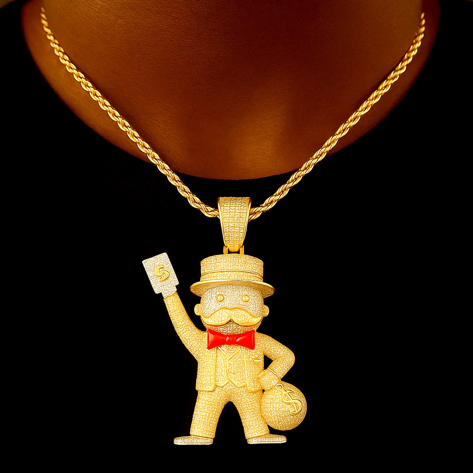 10k Yellow Gold 3.5CTW Natural Diamond Joker w/ Money Bag Pendant 25g Mens Charm