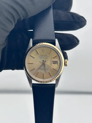 Rolex Datejust 36 Champagne Stick Dial on Generic Black Leather Band Ref. 16013