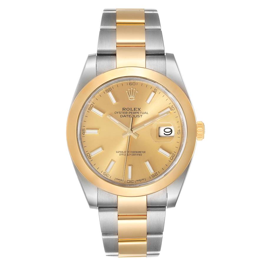 Rolex Datejust 41mm 2 Tone Stainless Steel & 18k Yellow Gold Smooth Bezel Champagne Dial Oyster Stainless Steel Watch 126303