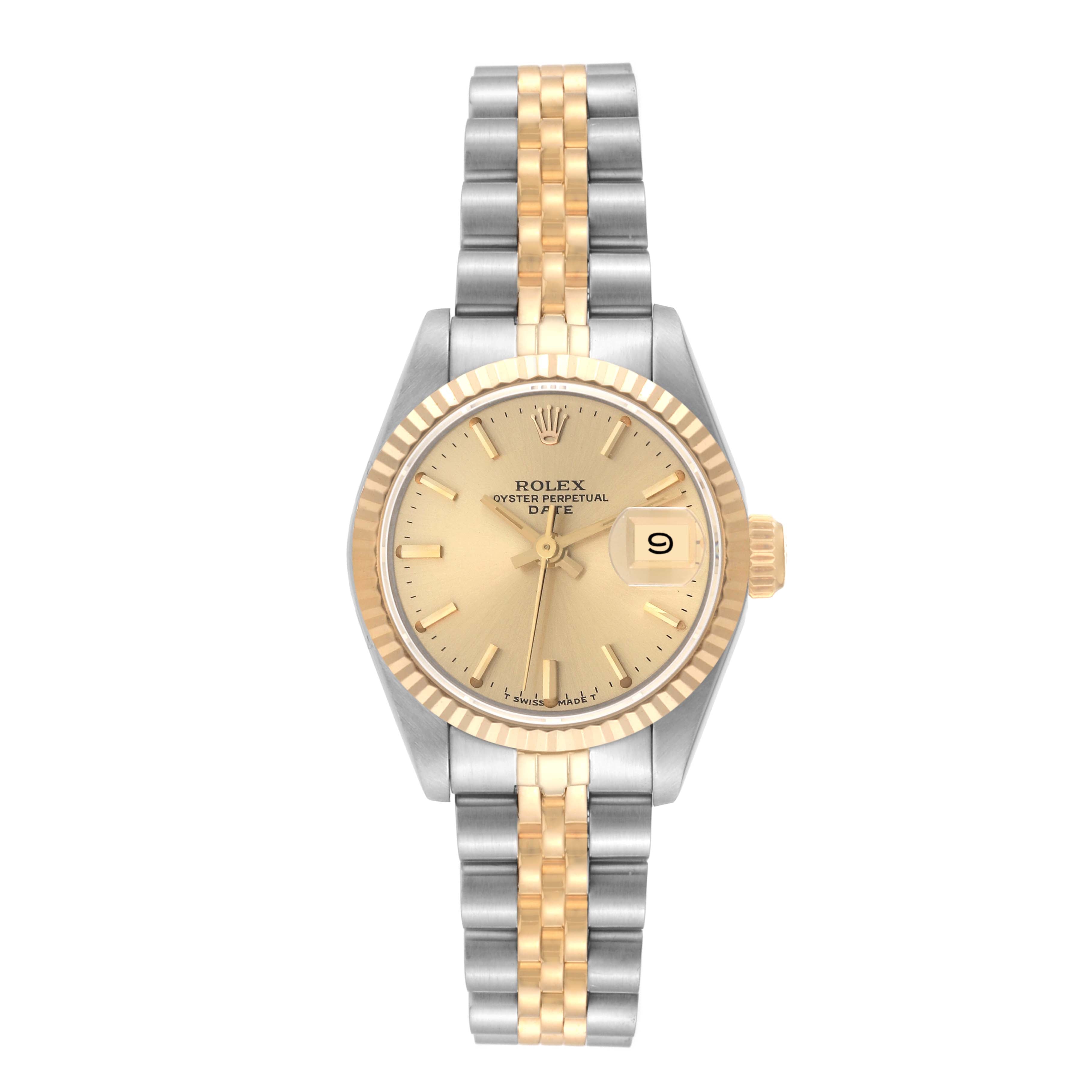 Rolex Datejust 26mm 2-Tone 18k Yellow Gold & Stainless Steel Champagne Dial Jubilee Band Watch 69173