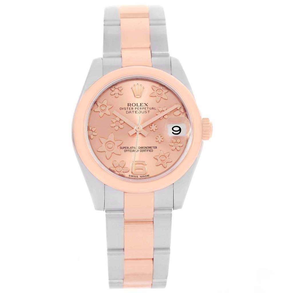 Rolex Datejust 31mm 18k Rose Gold & Stainless Steel Floral Motif Pink Dial Oyster Watch 178241