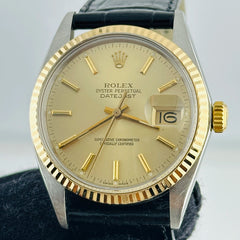Rolex Datejust Champagne Stick Dial on Generic Leather Band Ref. 16013 1986