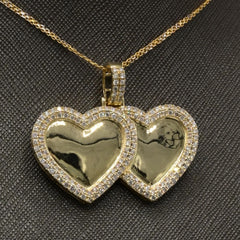 10k Yellow Gold 1.79 CTW Diamond Double Heart Memory Pendant Diamond Bail Charm