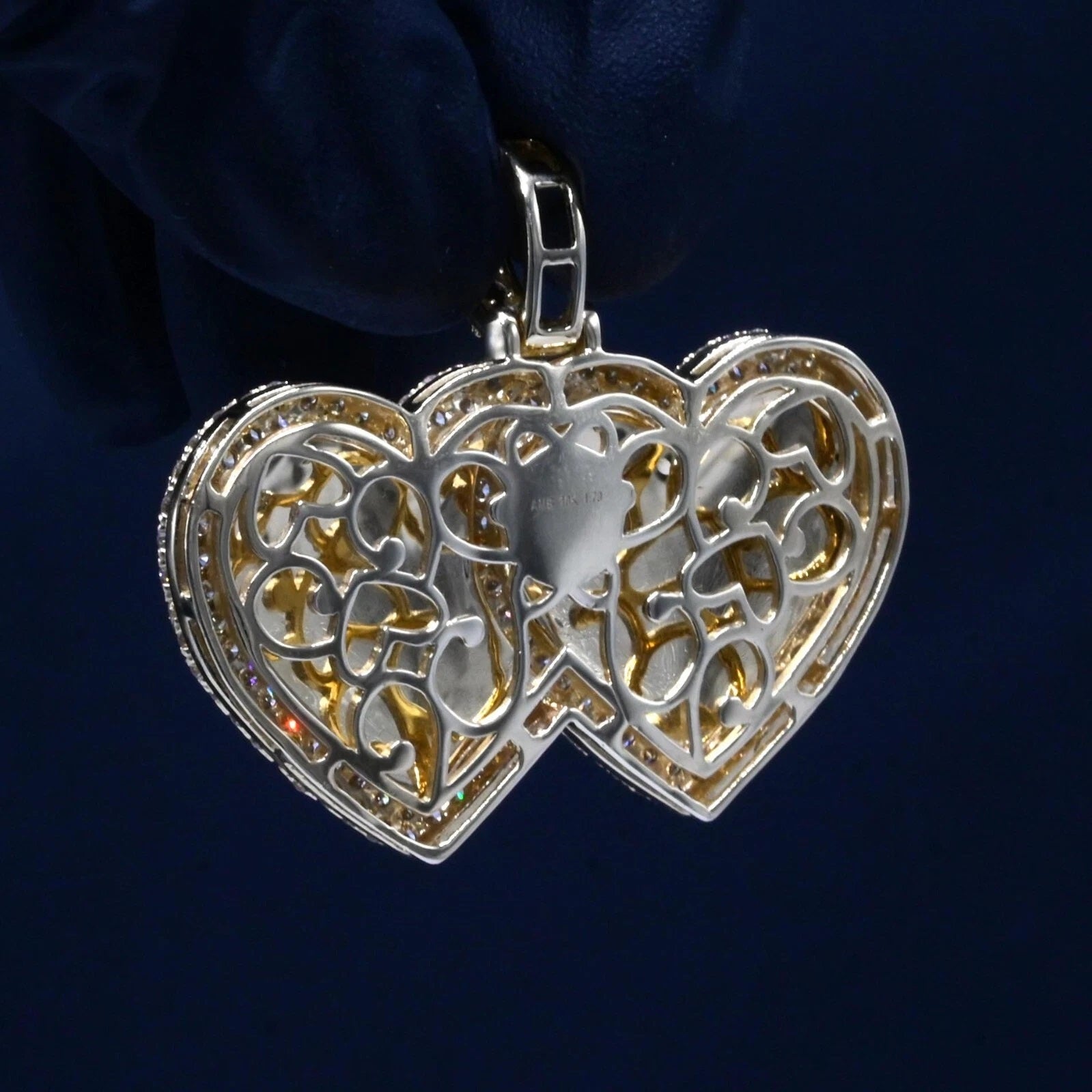 10k Yellow Gold 1.79 CTW Diamond Double Heart Memory Pendant Diamond Bail Charm