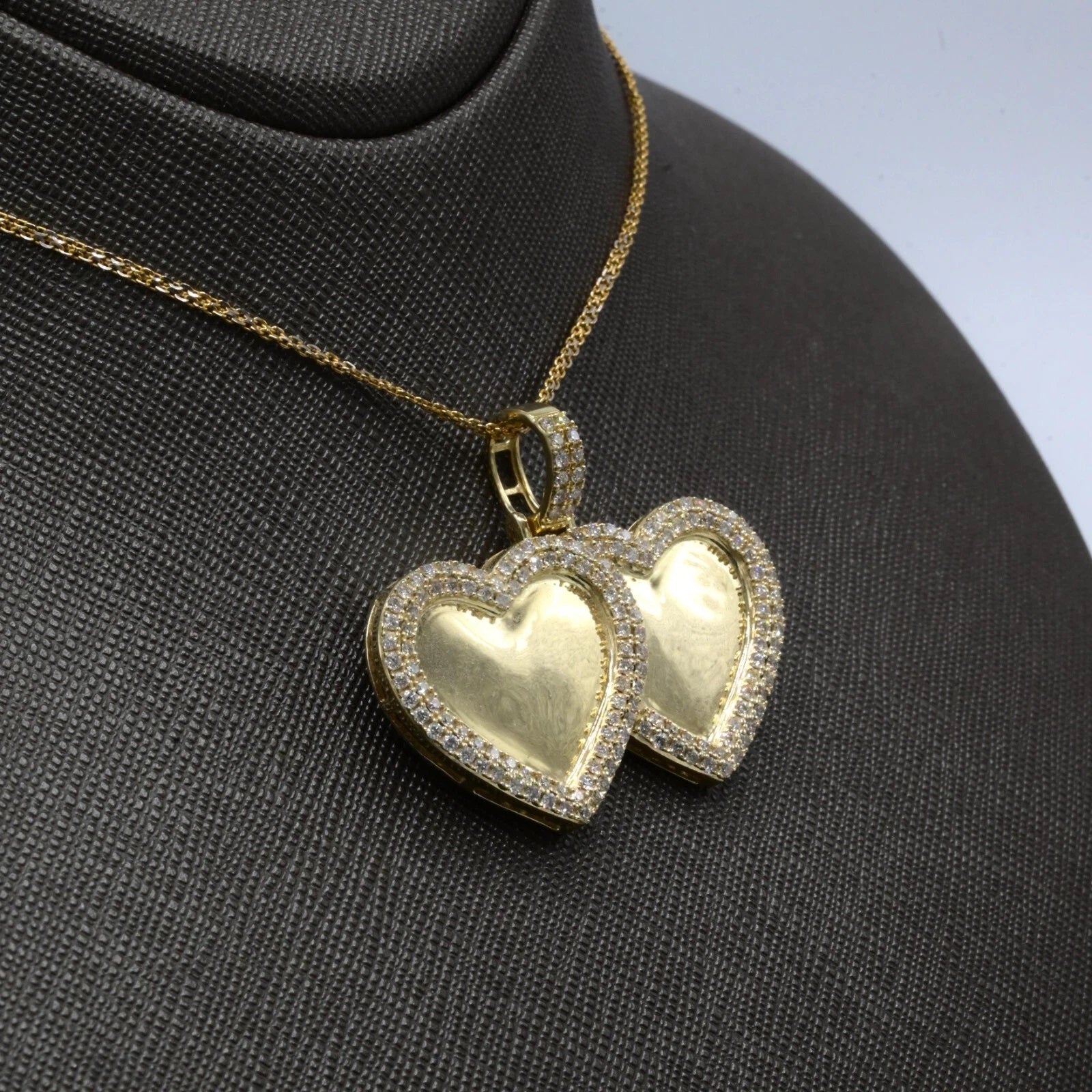 10k Yellow Gold 1.79 CTW Diamond Double Heart Memory Pendant Diamond Bail Charm
