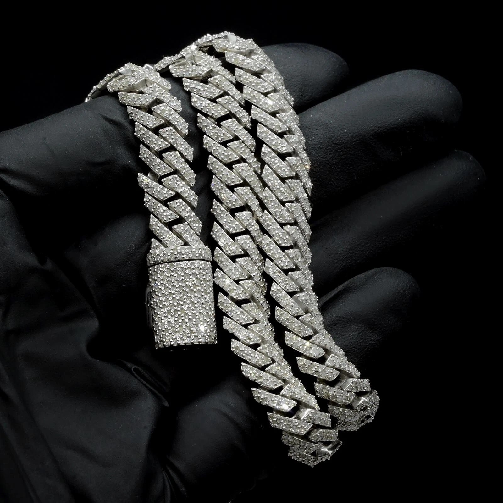 8.3MM Silver 11.23 CTW Diamond Snake Cuban Necklace 54g Chain For Men - 19.5"