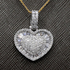 10k White Gold 1.75 CTW Baguette/Round Diamond Heart Pendant Diamond Bail Charm