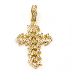 10k Yellow Gold 2.5 CTW Pure Diamond Spiky Cuban Link Cross Pendant 10.83g Charm