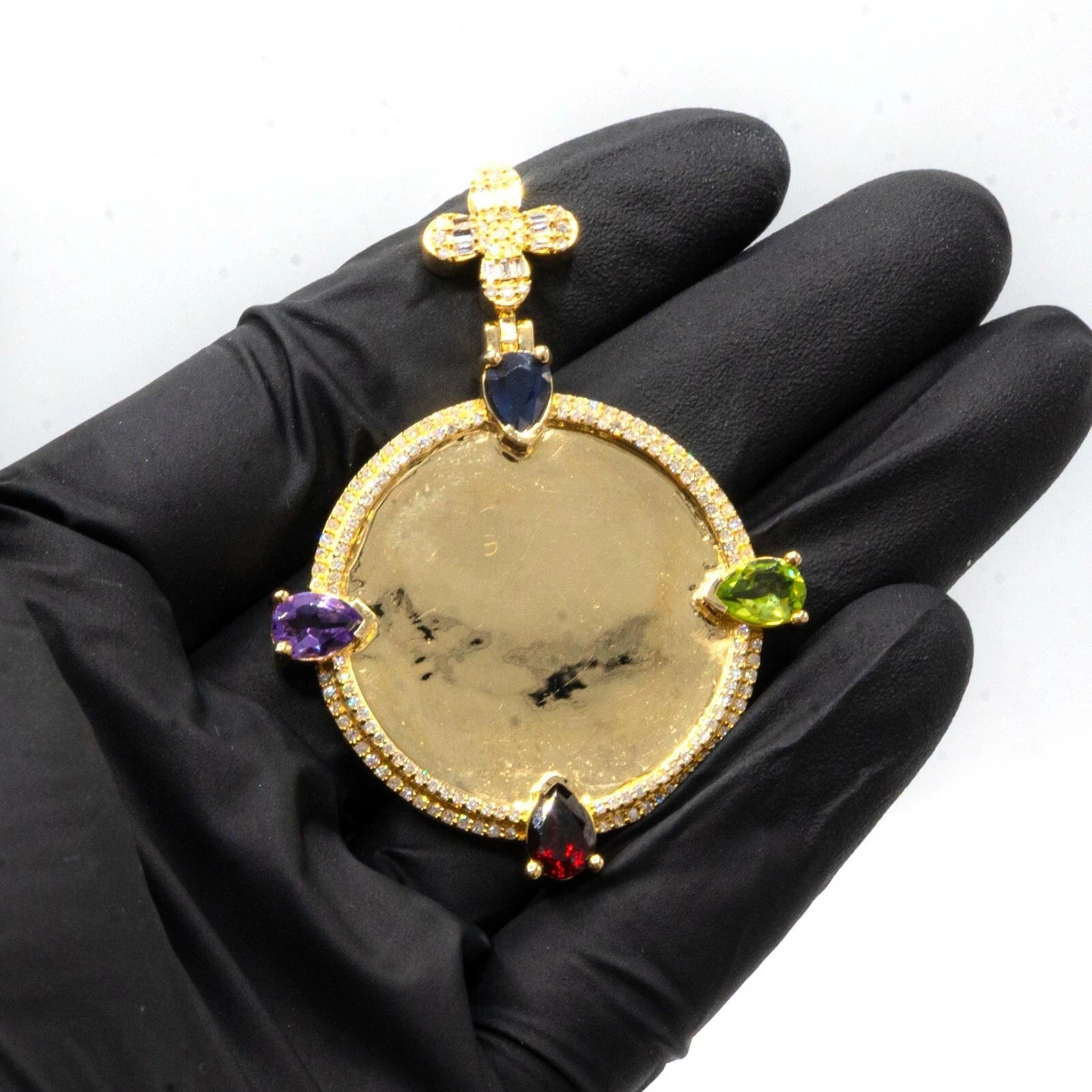 10k Yellow Gold 2.90 CTW Diamond Circle Memory Pendant Clove Bail 4 Stone Pear