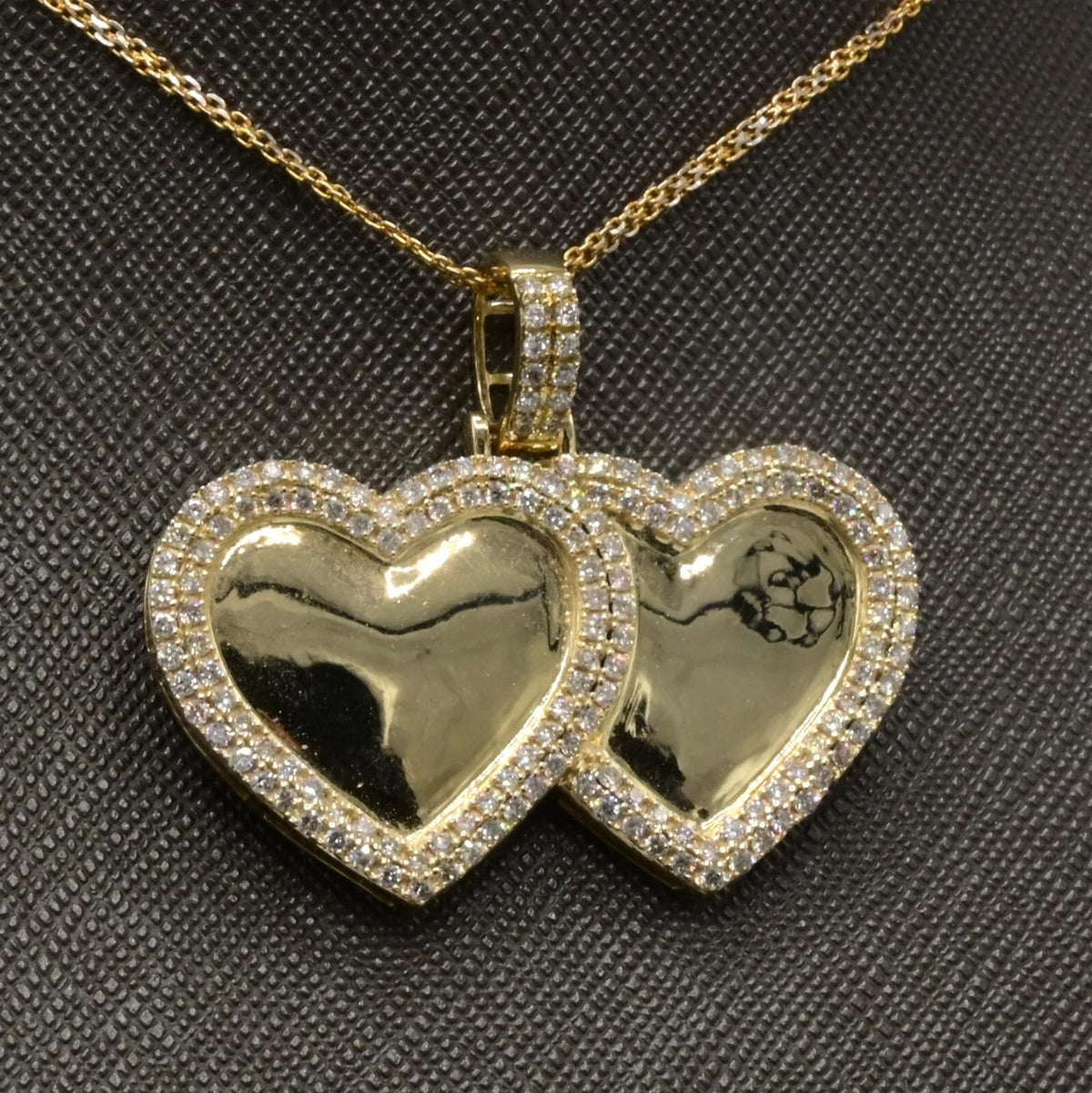 10k Yellow Gold 1.79 CTW Diamond Double Heart Memory Pendant Diamond Bail Charm