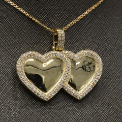 10k Yellow Gold 1.79 CTW Diamond Double Heart Memory Pendant Diamond Bail Charm