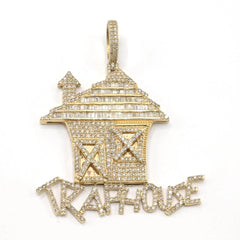 10k Yellow Gold 4.5 CTW Round/Baguette Diamond Trap House Pendant 20.4g Charm