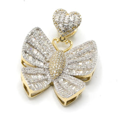 10k Gold 2.25CT Diamond Baguette/Round Butterfly Pendant Heart Bail 9.94g Charm