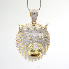 10k Yellow Gold 4 CTW Diamond 3D Lion Head with Crown Pendant 40.64g Men Charm