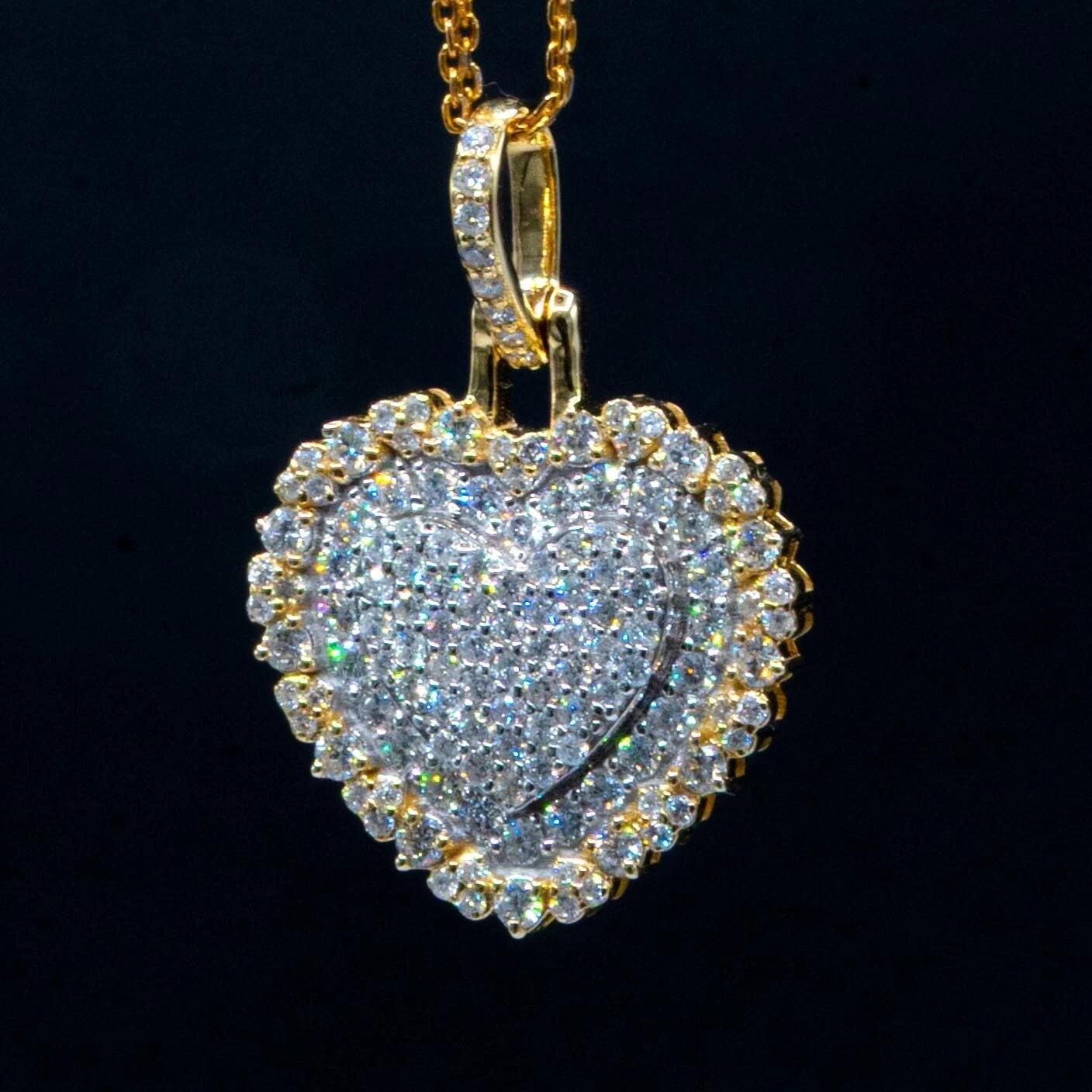 10k Two Tone Gold 1.15 CTW Diamond Heart Pendant 1 Row Diamond Bail 3.35g Charm