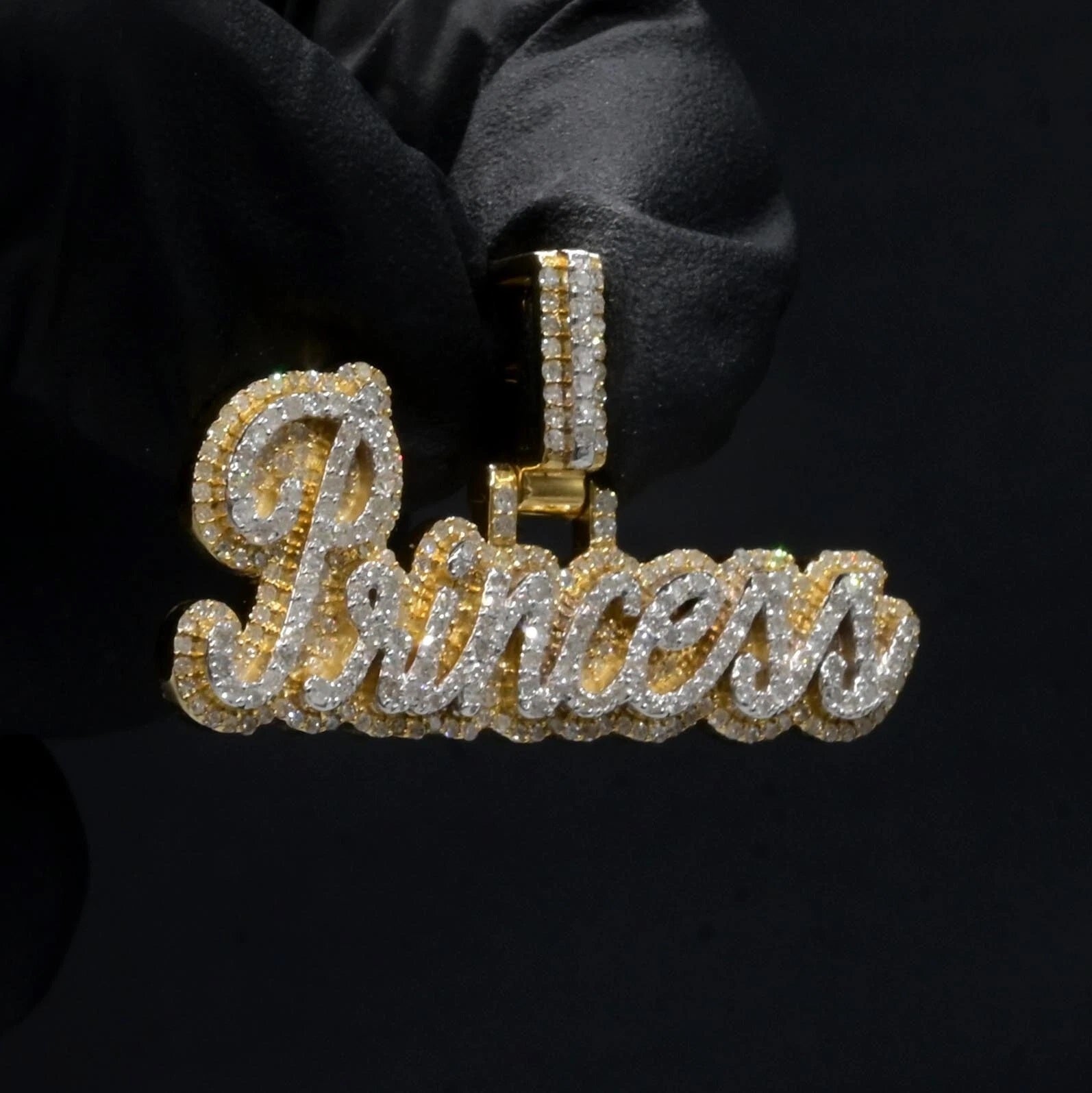 10k Yellow Gold 0.96 CTW Diamond "Princess" Name 1 Layer 3D Pendant 6.7g Charm