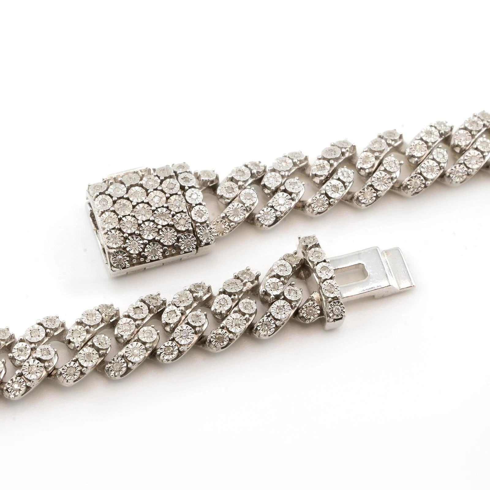 Men 8MM Silver 3.45 CTW Diamond Cross Cuban Necklace 82.31g Chain - 22 Inches
