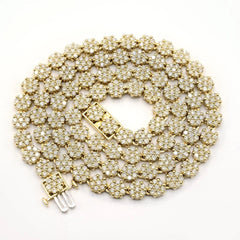 Men 6MM 10k Yellow Gold 16 CTW Diamond Flower Tennis Chain 51.9g Necklace - 22"