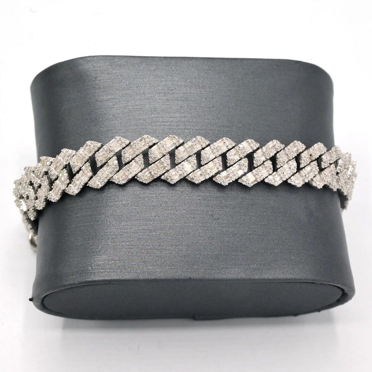10MM Mens 925 Silver 5.5 CTW Round/Baguette Diamond Bracelet 8" Hip Hop Armlet