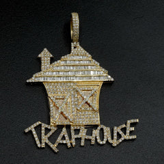 10k Yellow Gold 4.5 CTW Round/Baguette Diamond Trap House Pendant 20.4g Charm
