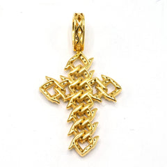 10k Yellow Gold 2.5 CTW Pure Diamond Spiky Cuban Link Cross Pendant 10.83g Charm