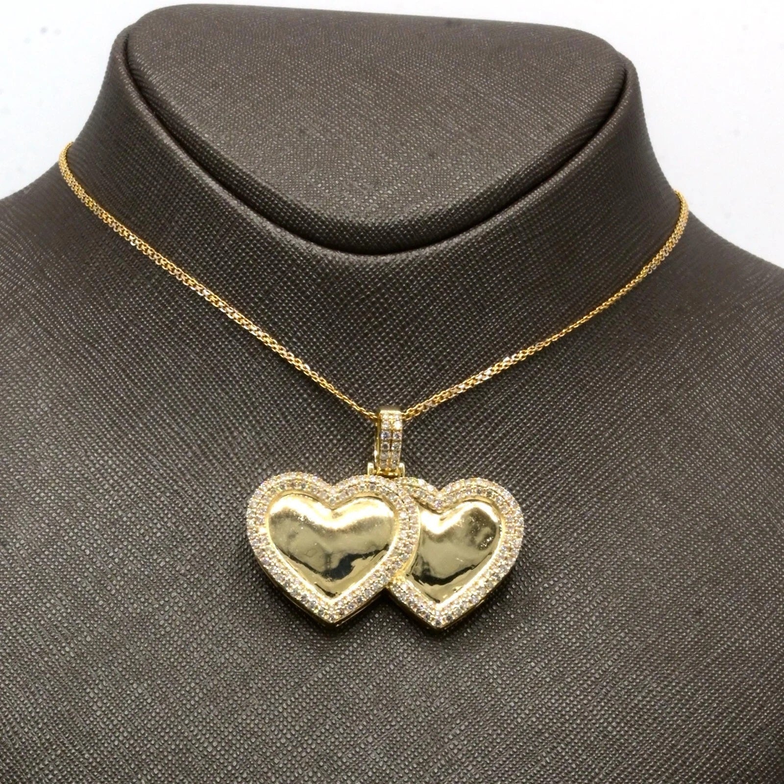 10k Yellow Gold 1.79 CTW Diamond Double Heart Memory Pendant Diamond Bail Charm