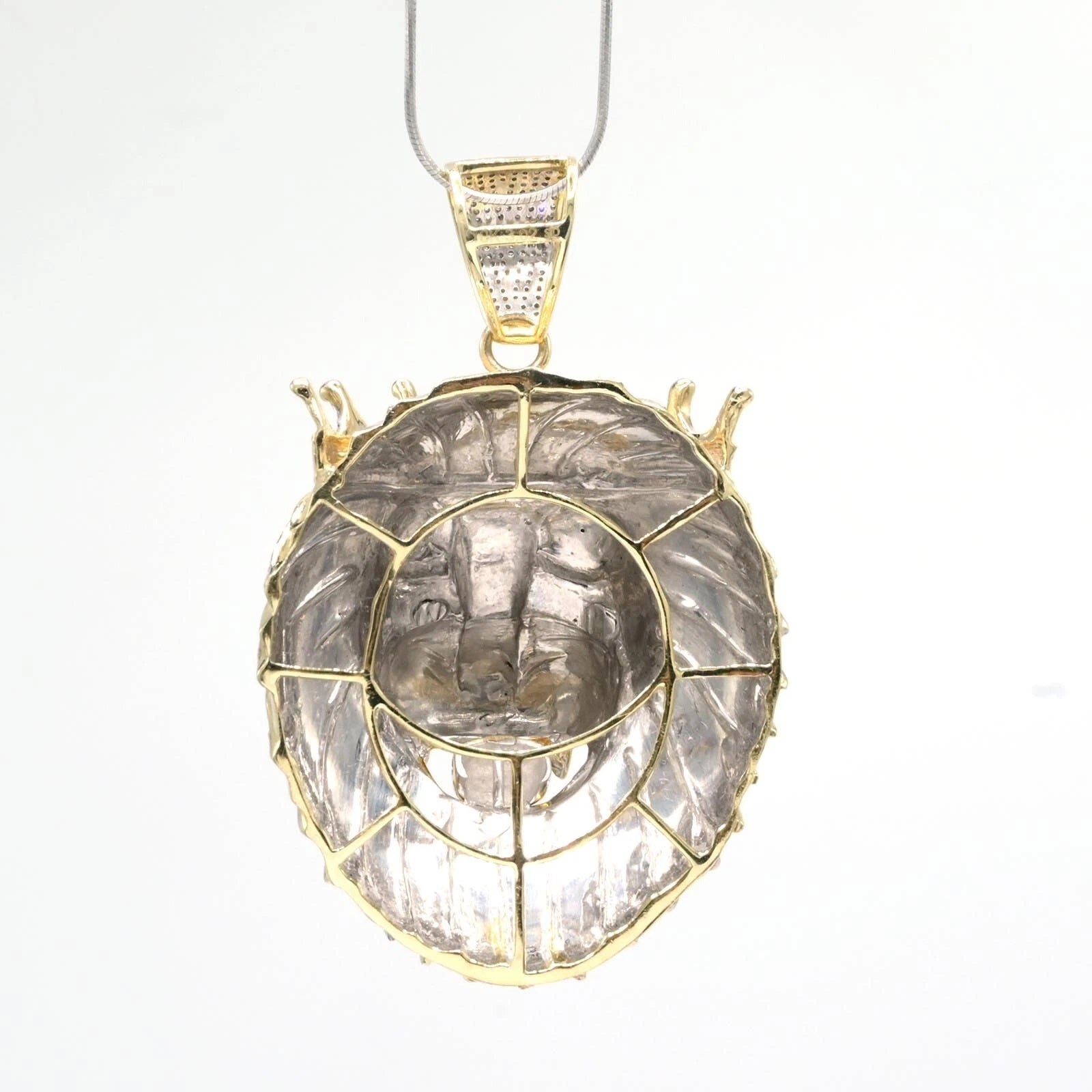 10k Yellow Gold 4 CTW Diamond 3D Lion Head with Crown Pendant 40.64g Men Charm