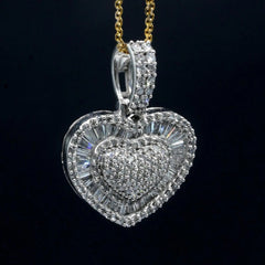 10k White Gold 1.75 CTW Baguette/Round Diamond Heart Pendant Diamond Bail Charm