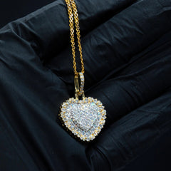 10k Two Tone Gold 1.15 CTW Diamond Heart Pendant 1 Row Diamond Bail 3.35g Charm