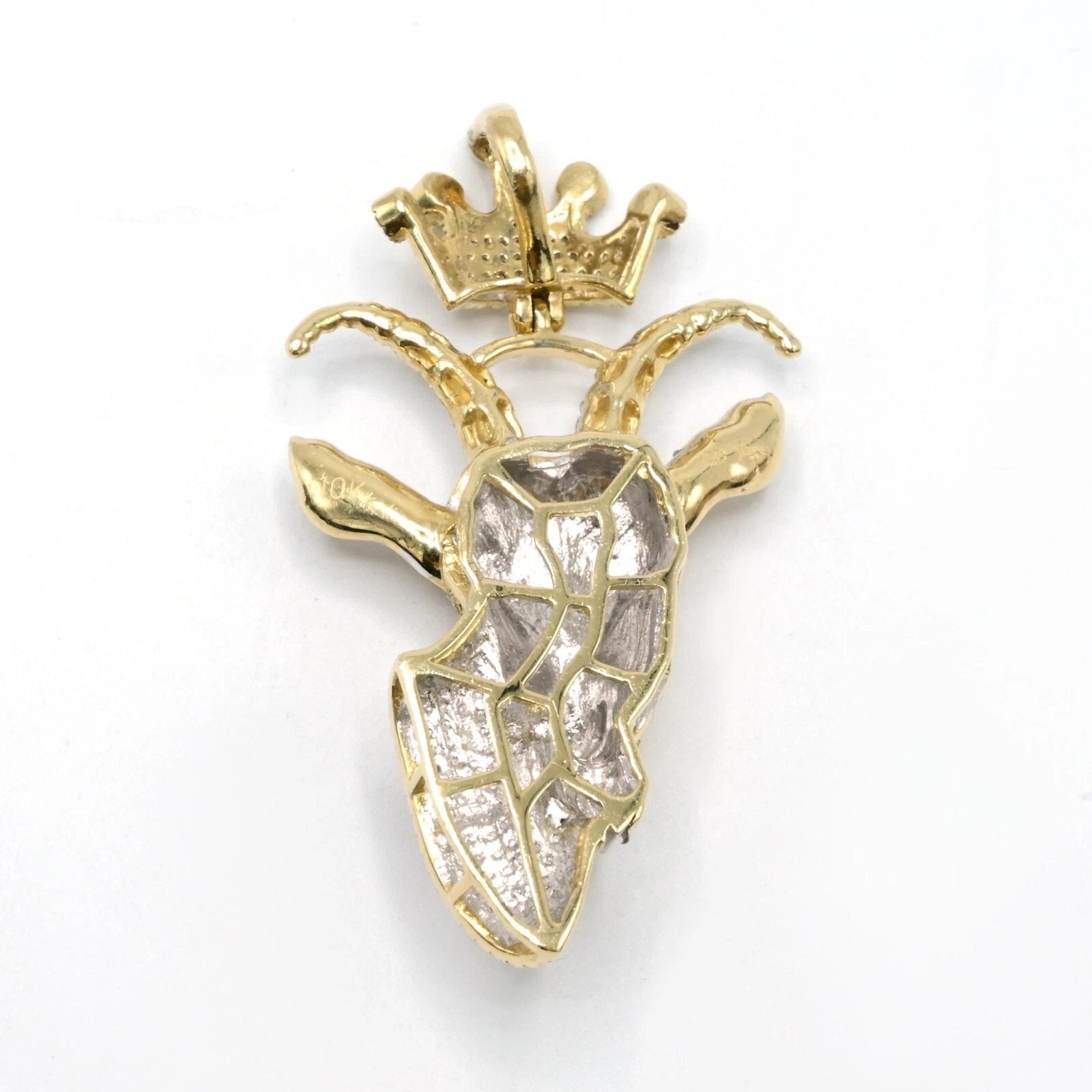 10k Yellow & White Gold 2 CTW Diamond Goat Head Crown Bail Pendant 10.55g Charm