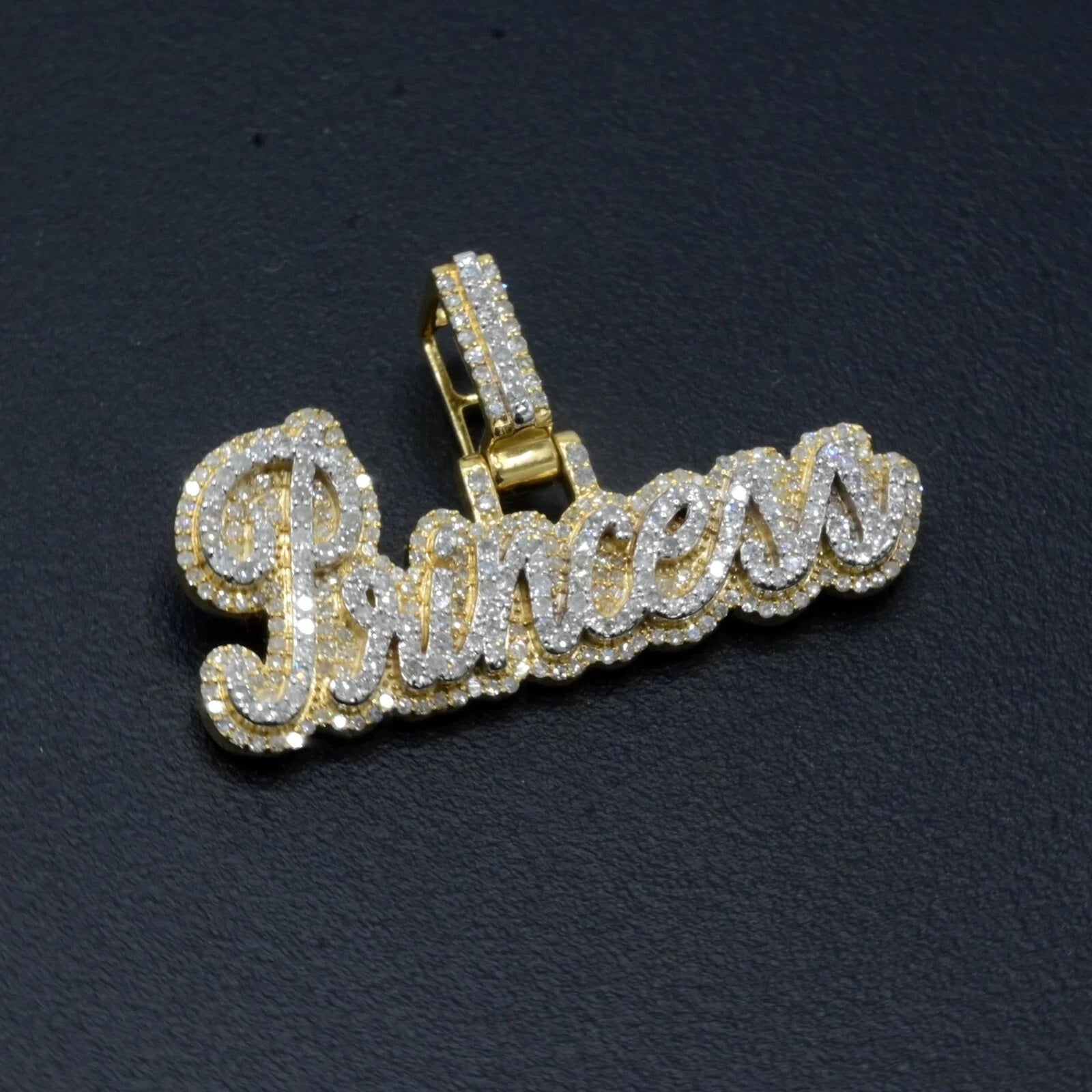 10k Yellow Gold 0.96 CTW Diamond "Princess" Name 1 Layer 3D Pendant 6.7g Charm