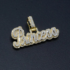 10k Yellow Gold 0.96 CTW Diamond "Princess" Name 1 Layer 3D Pendant 6.7g Charm