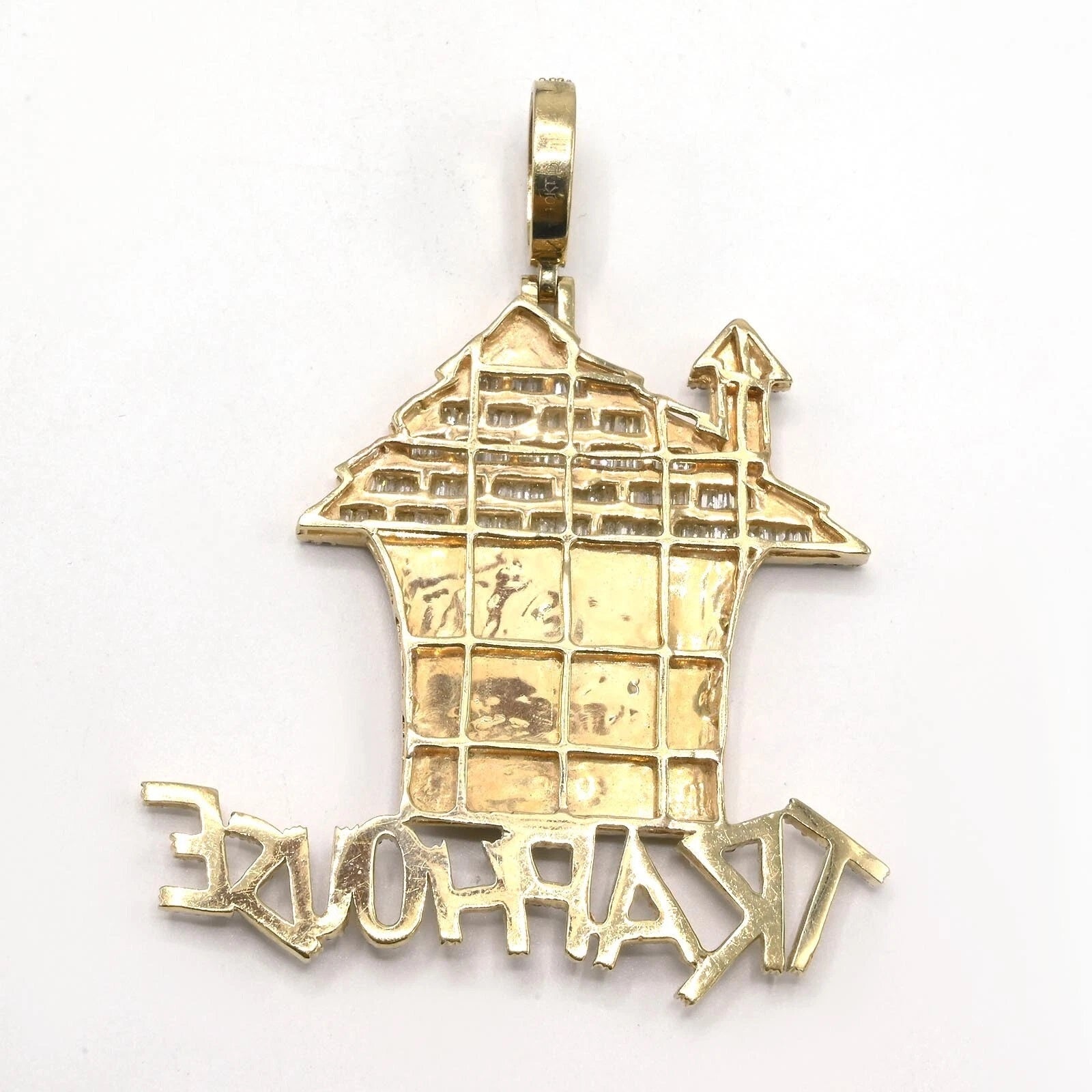 10k Yellow Gold 4.5 CTW Round/Baguette Diamond Trap House Pendant 20.4g Charm